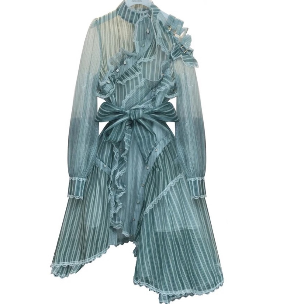 Runway Blue Stripe Asymmetrical Dress - Picture 7 of 13